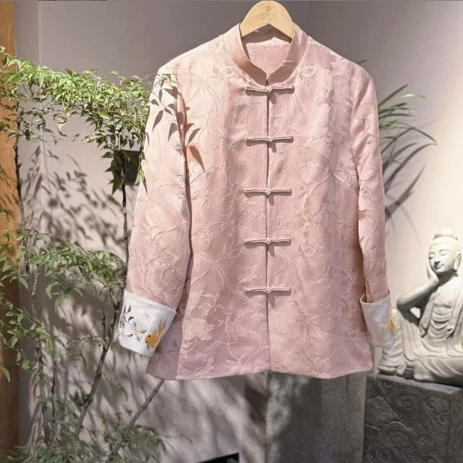 如是清净  芳华设计新中式提花复古上衣国风拼接刺绣提花上衣