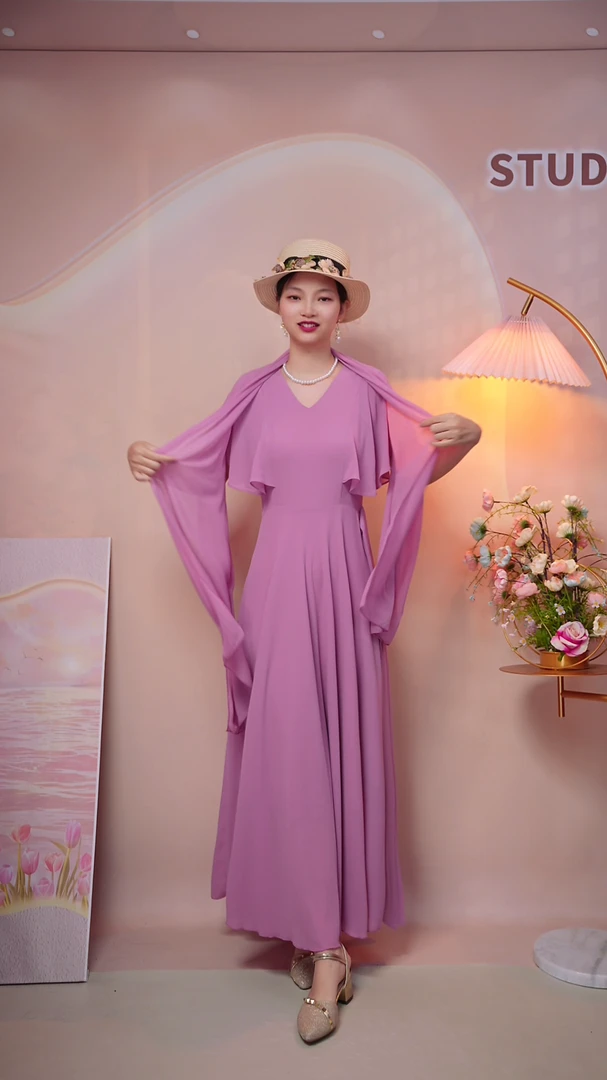 极简风粉色连衣裙2025夏季新款性感时尚轻奢气质修身优雅长裙