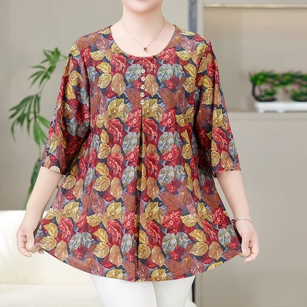 【新款】特大码妈妈装夏季新品宽松显瘦遮短袖T恤中老年中袖小衫