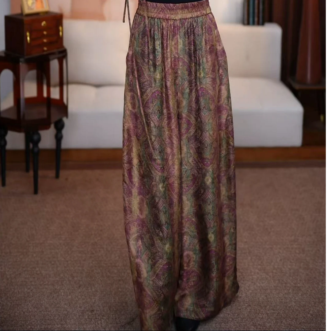 【诗雯】红云纱花色百搭新中式宽松显瘦中式夏季原创设计裤子