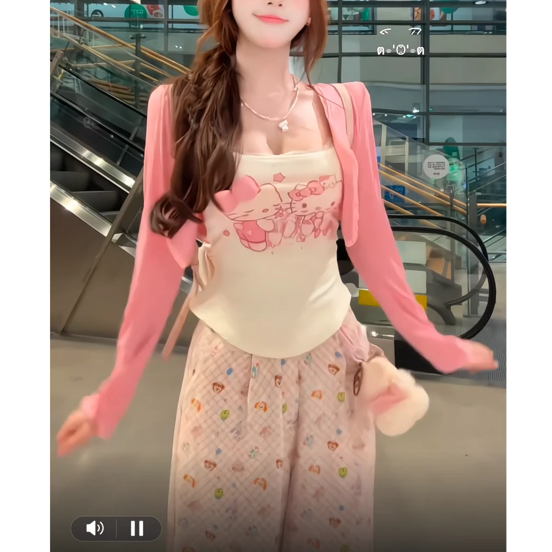 贝儿派对 夏季新款纯欲网红风甜辣甜美可爱温婉大方上衣针织套装