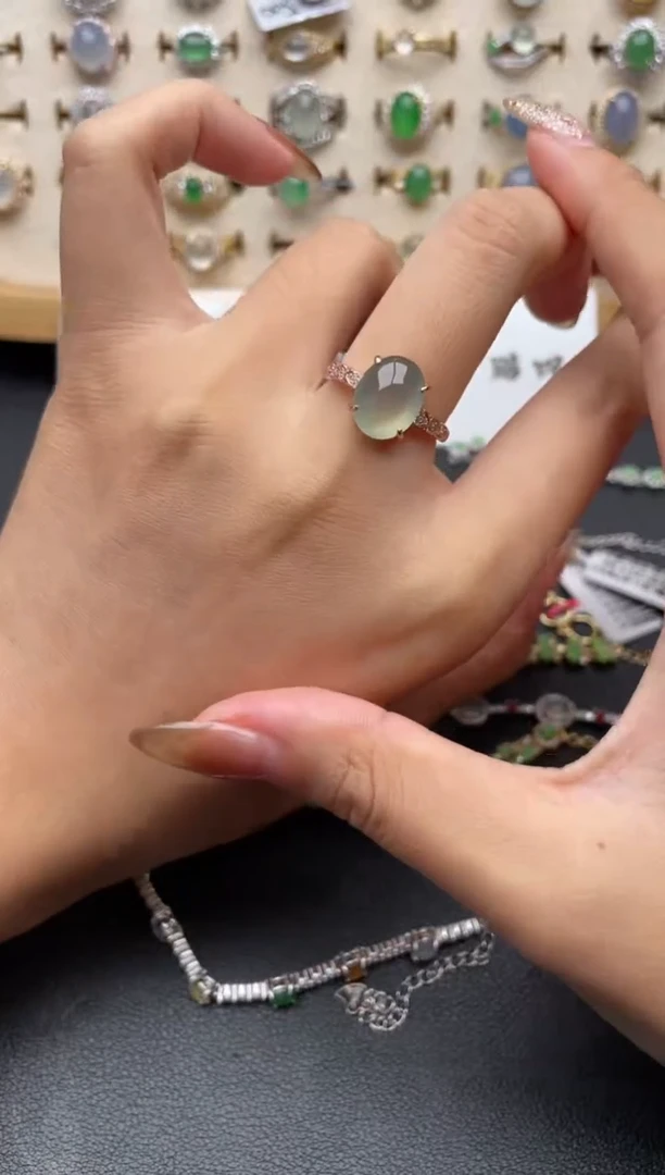 翡翠戒指银S925镶嵌一物一证一礼盒