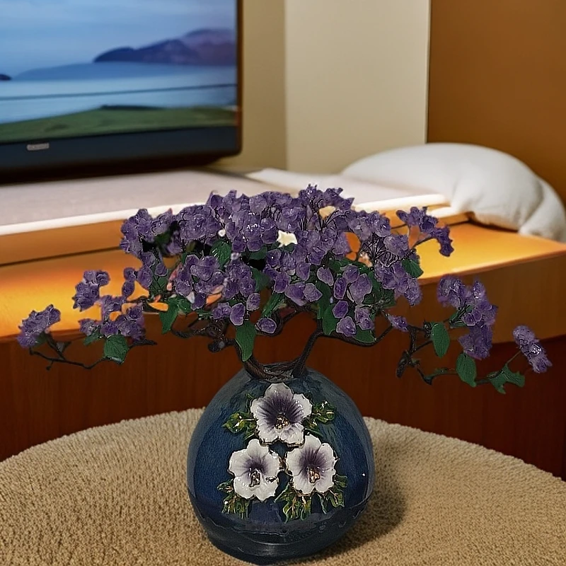 【卓越轻奢原创】珐琅彩天然紫水晶高档生活陶瓷摆件书桌酒柜餐桌等