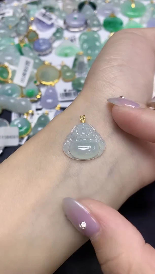 颈饰18K金镶嵌翡翠天然缅甸翡翠A货百元以上9元证书费自理