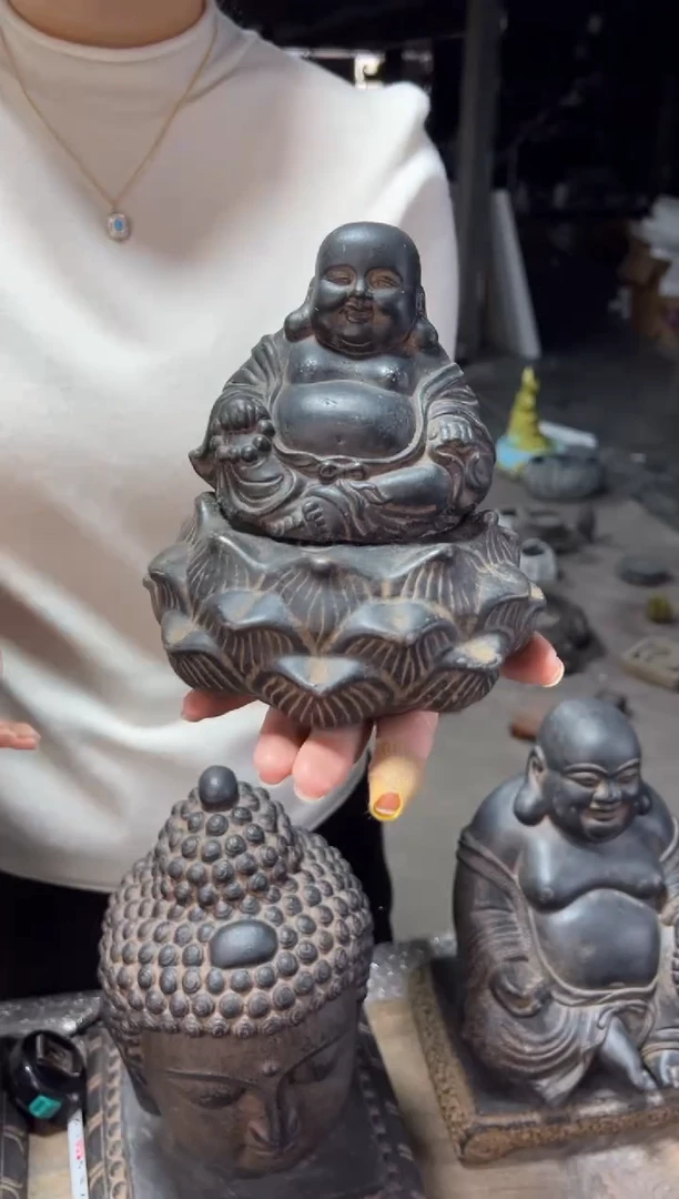 陶土未来佛+莲蓬实心底座