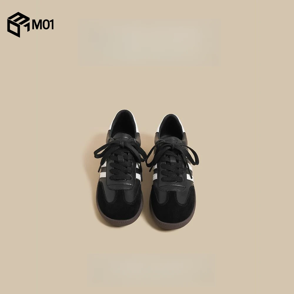M01德训鞋女2025春秋新款百搭爆款网红黑色平底休闲运动阿甘板鞋
