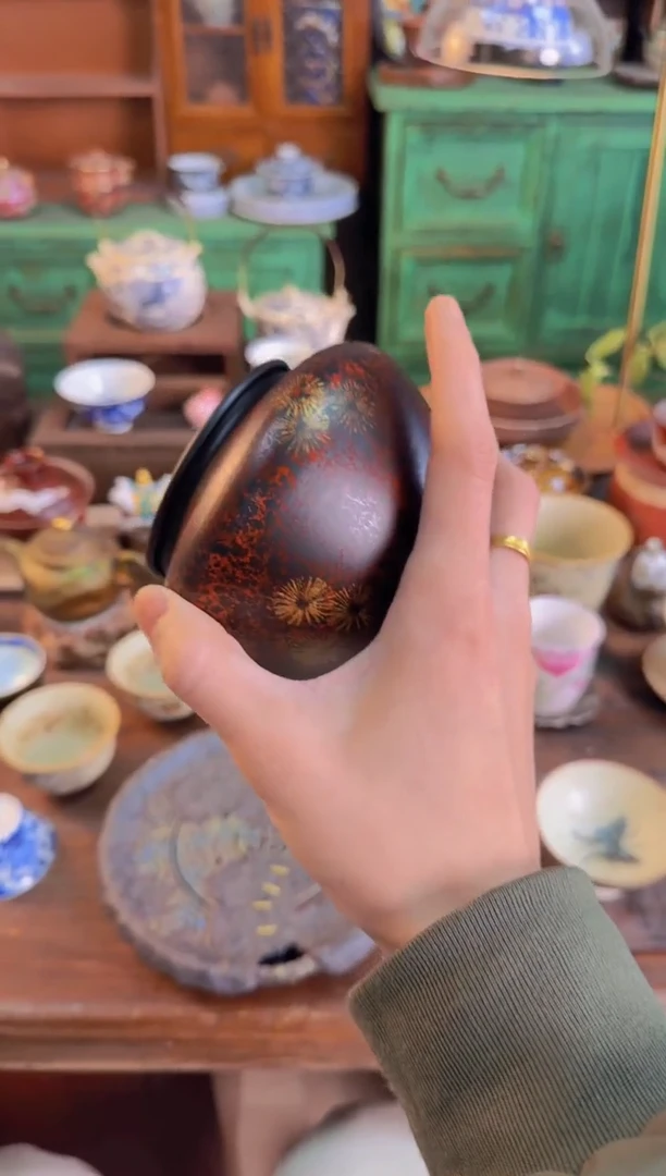 【闪购商品】茶器 大漆红金铜建水