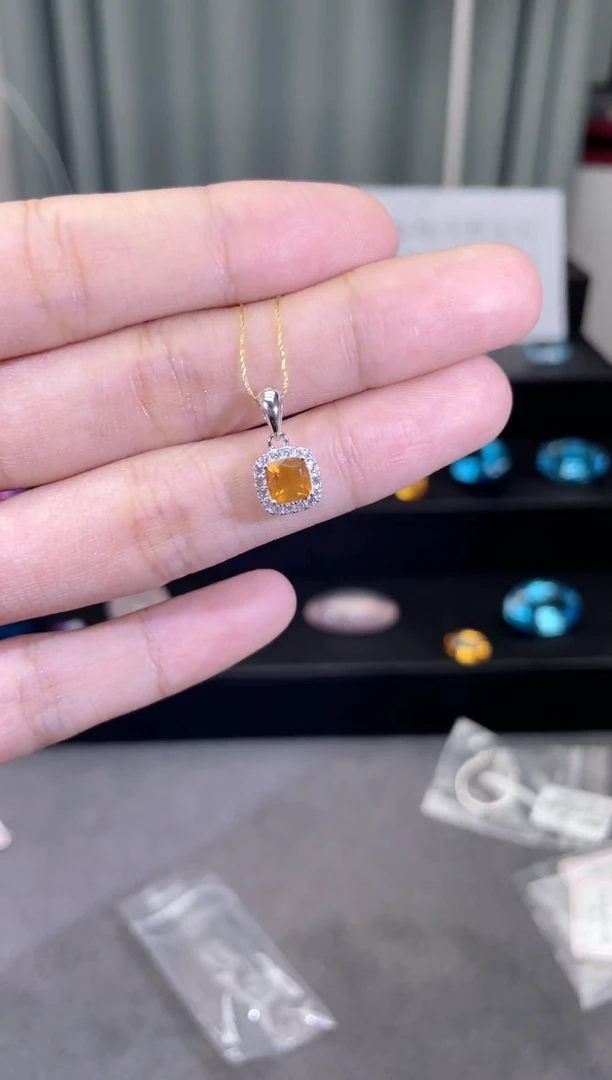 吊坠(不含链)银S925镶嵌黄晶天然宝石