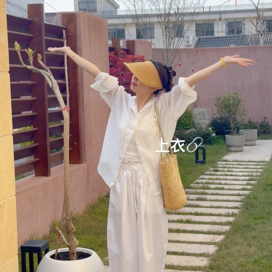 【清凉夏日】2025韩国东大门花边防晒带帽小衫