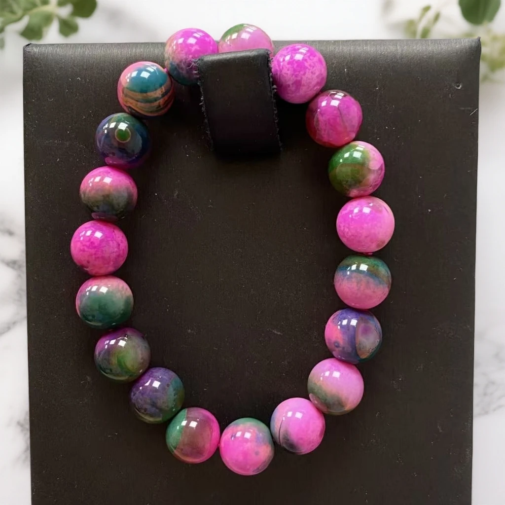 尺寸约10mm19颗七彩百草天然玛瑙玉石手串