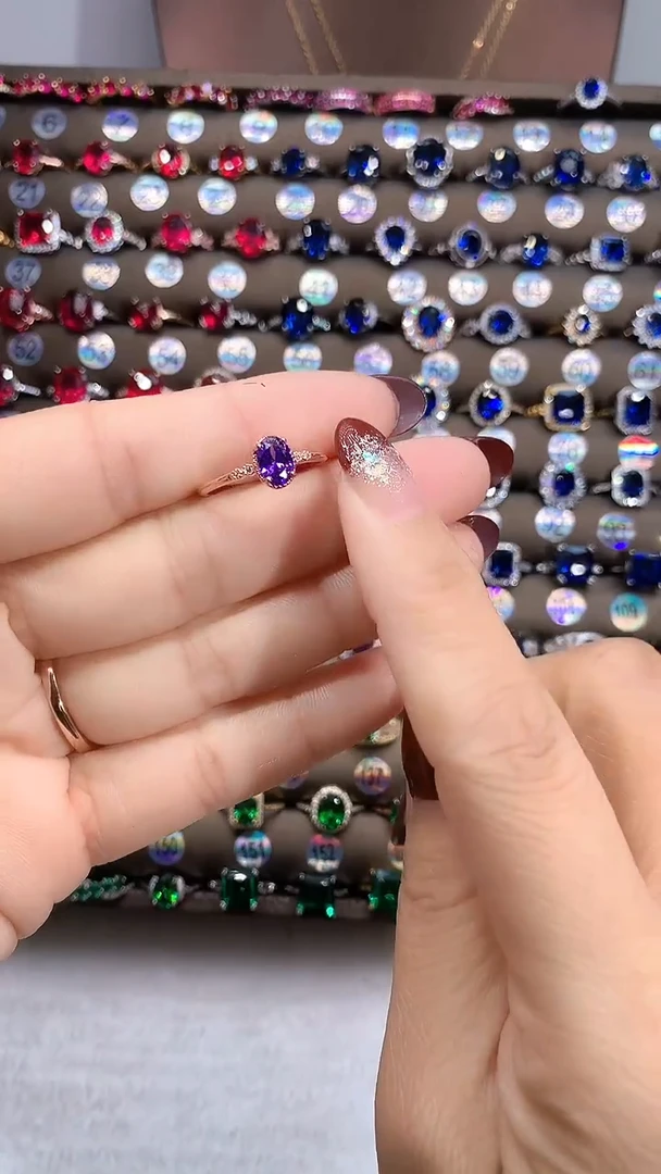 【闪购商品】水晶戒指银S925镶嵌玫瑰金57