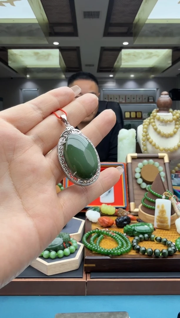 银S925镶嵌和田玉挂件eb