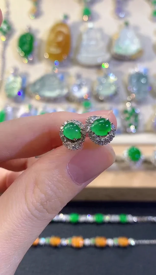 18K金镶嵌翡翠耳饰冬日珠宝Q122