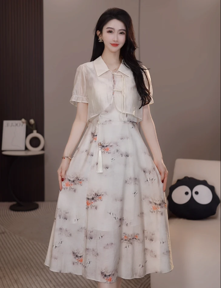 【依帆专属】A-1061夏季新款新中式时尚修身气质收腰设计裙子套装