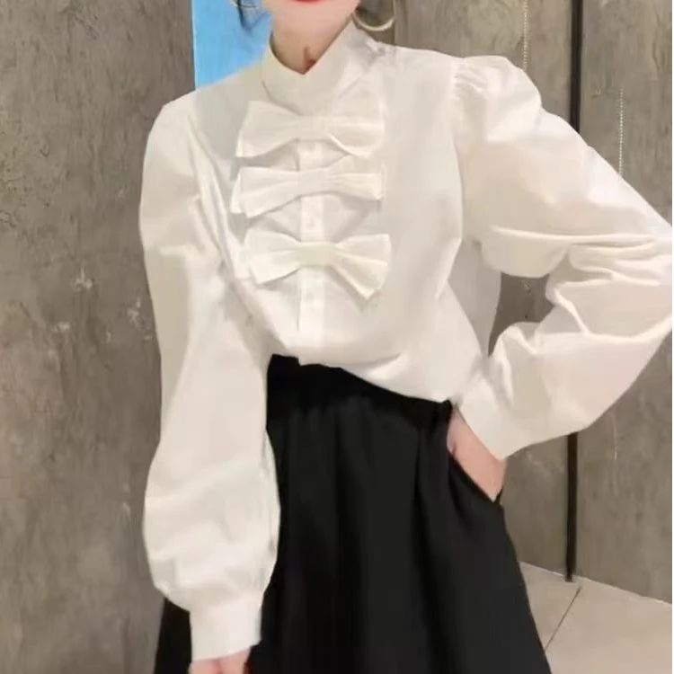 【高品质】大码气质款蝴蝶结衬衫
