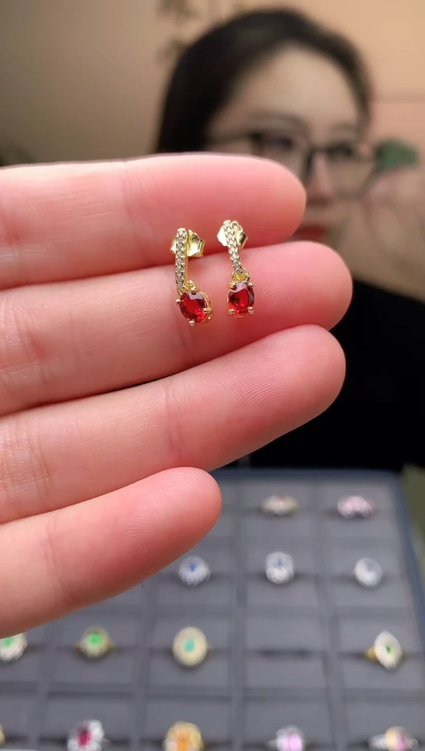 耳饰蓝宝石银S925镶嵌耳饰