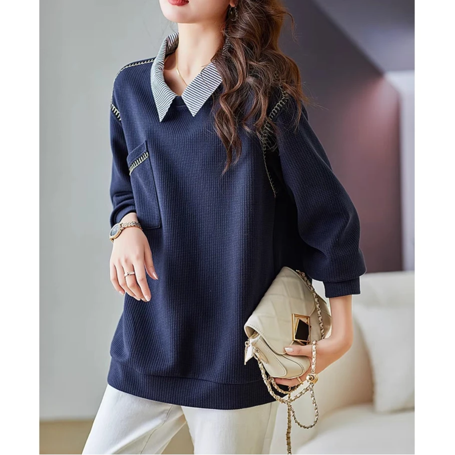 假两件卫衣女秋季新款欧货宽松大码时尚洋气长袖上衣