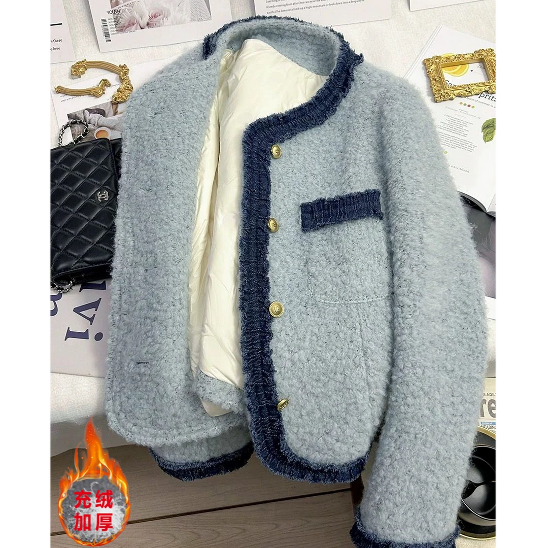 【现货+运费险】充绒加厚蓝色法式小香短外套女加厚保暖高级感MO259