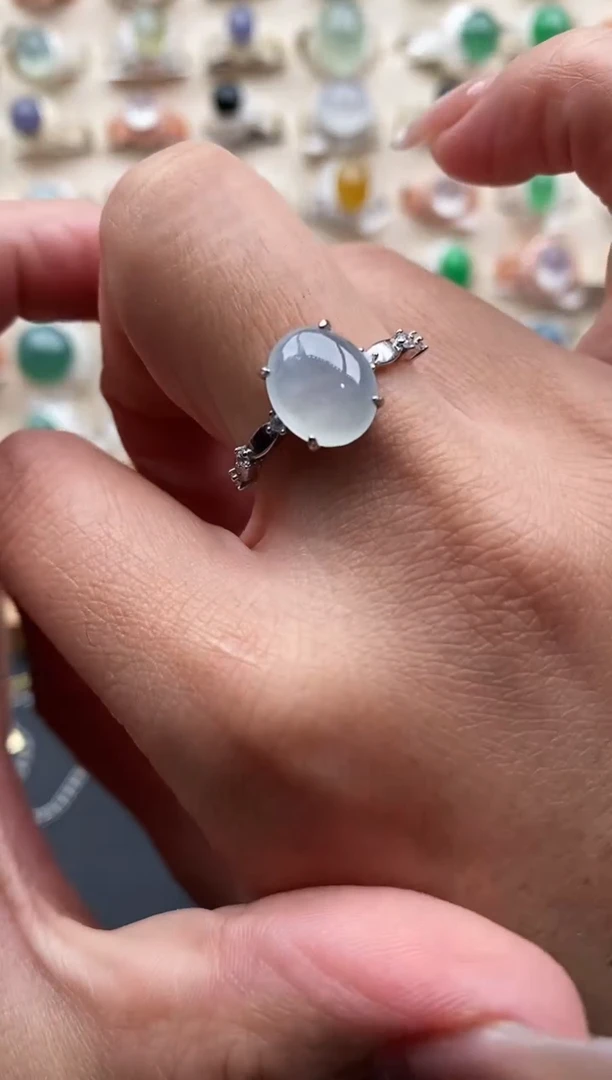 银S925镶嵌戒指翡翠缅甸天然A货翡翠111   9-7