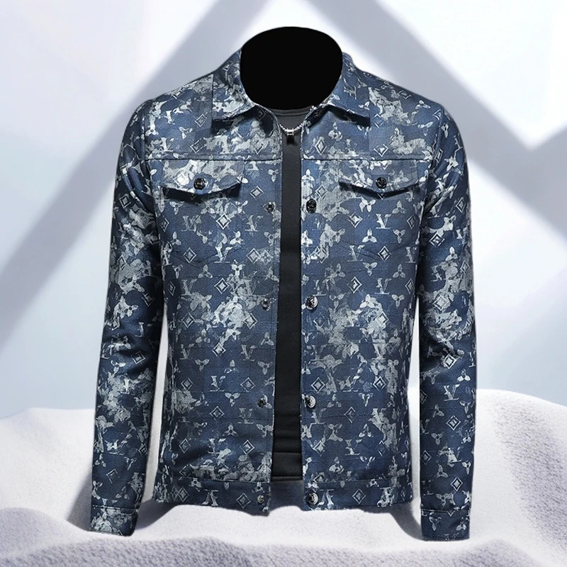 宾斯洛特时尚印花夹克男休闲大码外套修身潮牌秋季新款帅气花色潮