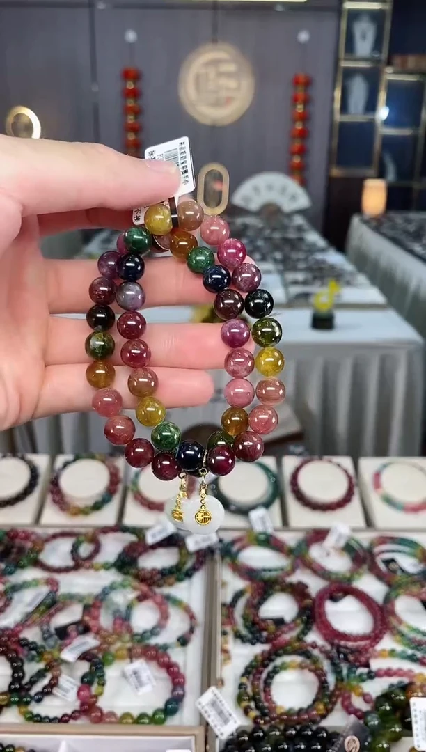 未镶嵌老矿碧玺色标单圈手串9mm+碧玺xion多样性发一条