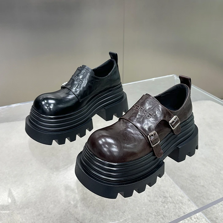 【左右华菲】8cm英伦风休闲百搭厚底乐福鞋2025春季新款复古松糕鞋