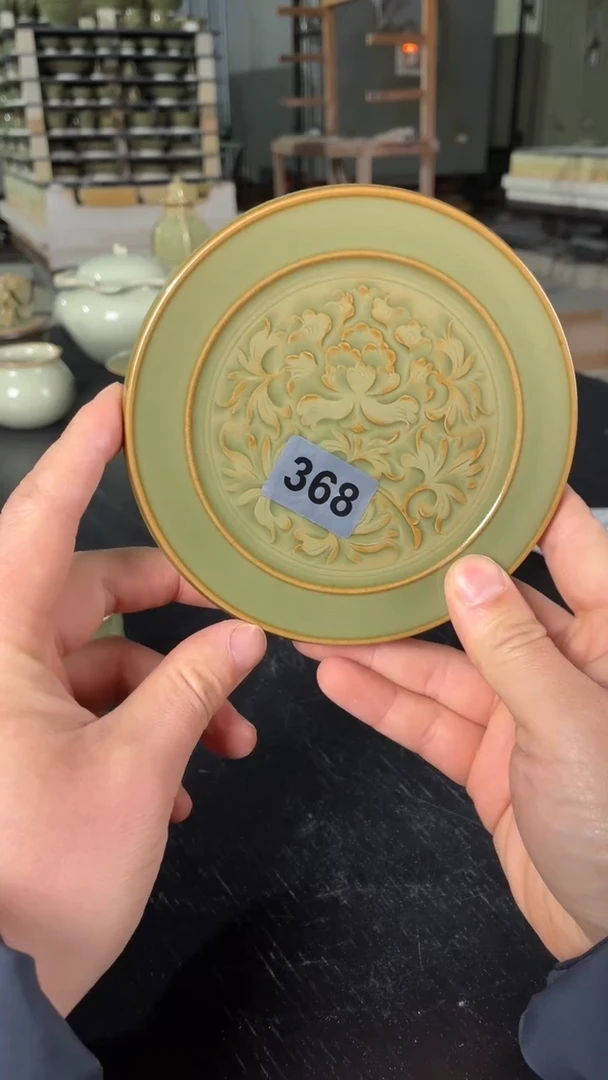 耀州窑仰山手工牡丹壶承368