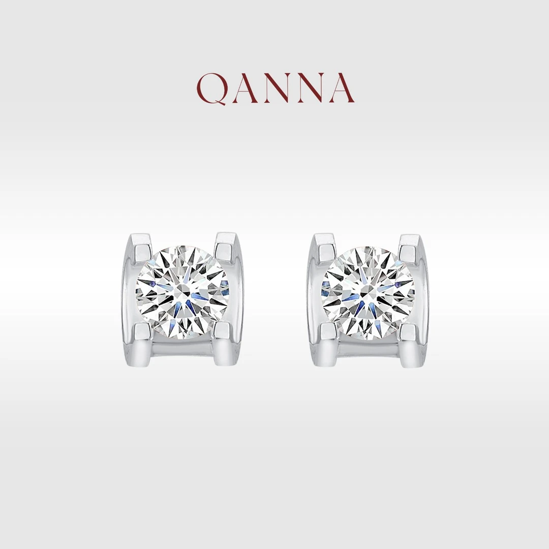 QANNA【牛头】【50分】天然钻石时尚轻奢百搭单钻钻石耳钉AY