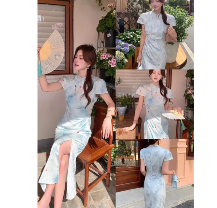 2551新中式旗袍连衣裙国风立领女生