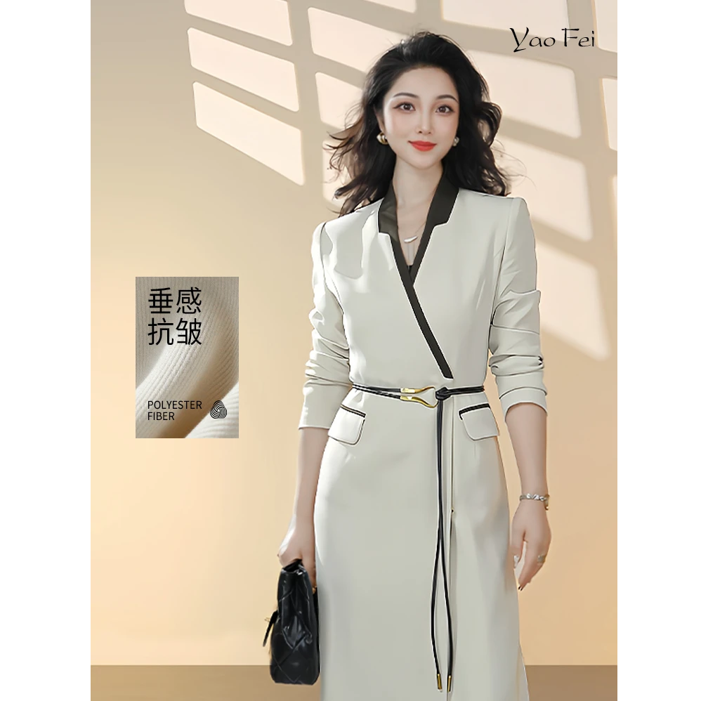 [耀飞原创3625]灰白色气质高贵简约法式收腰显瘦时尚连衣裙