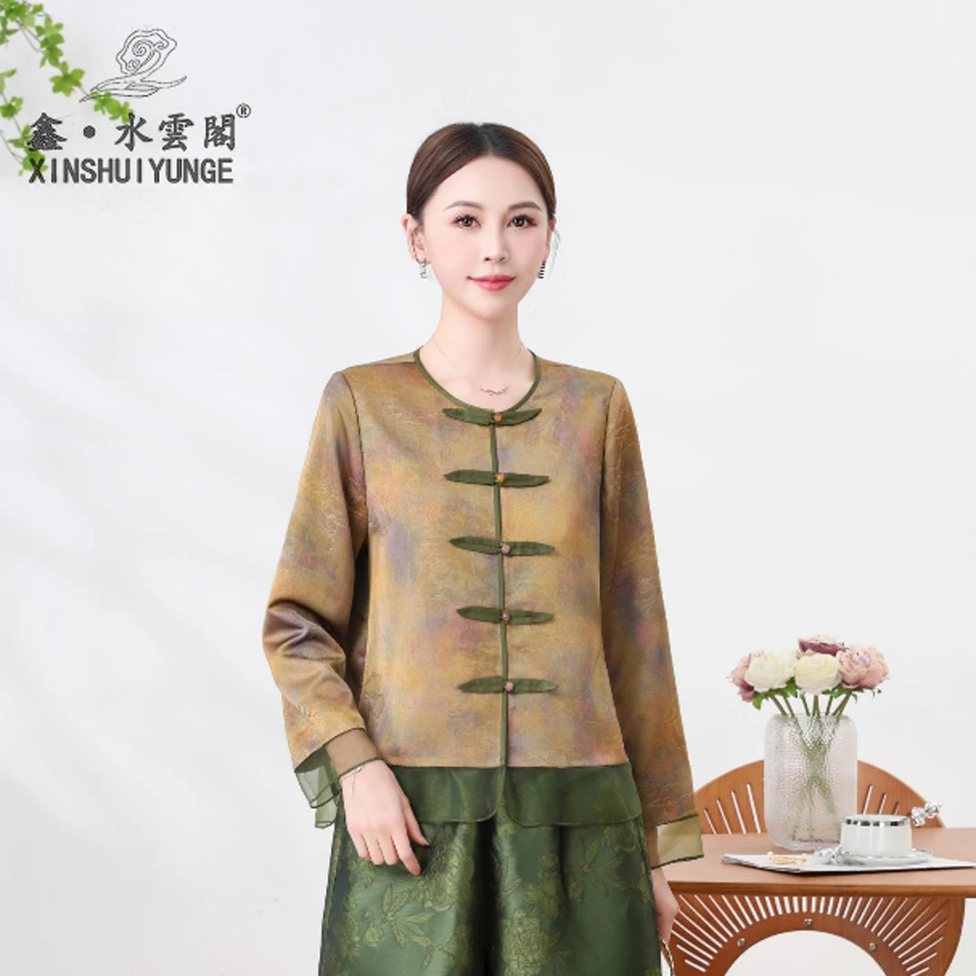 鑫水云阁大码女装盘扣提花蕾丝边轻薄外套2025夏新款显瘦上衣