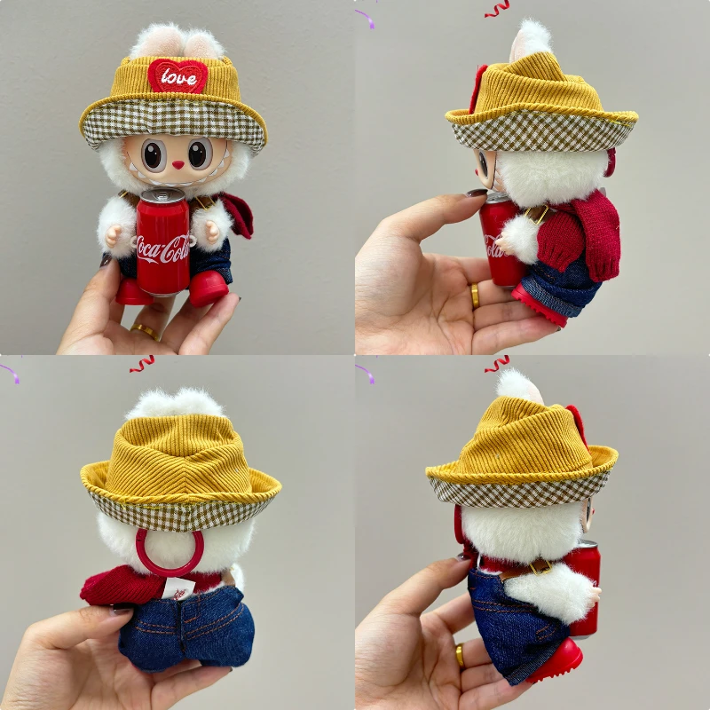 仅娃衣】不拆可乐labubu娃衣可口可乐搪胶毛绒公仔拉布布衣服挂件