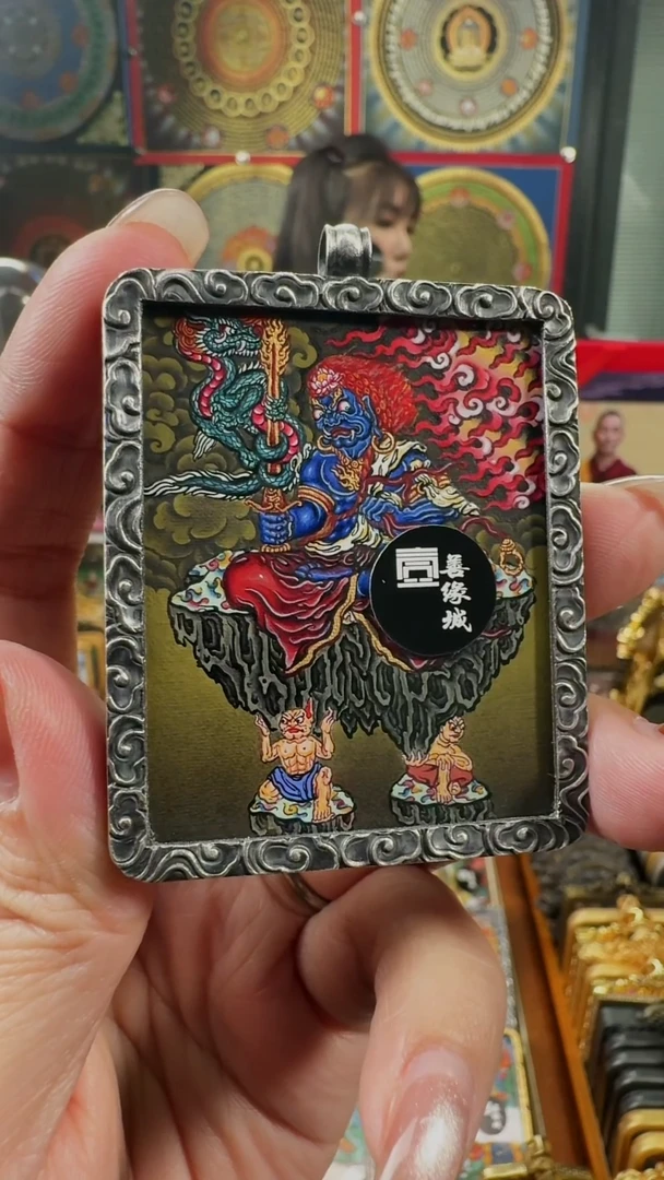 吊坠壹善缘城手绘唐卡不动明双面送防水壳