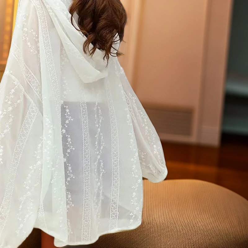 DD夏季冰丝连帽百搭洋气防晒衣外套女蕾丝网红2024年新款防晒服