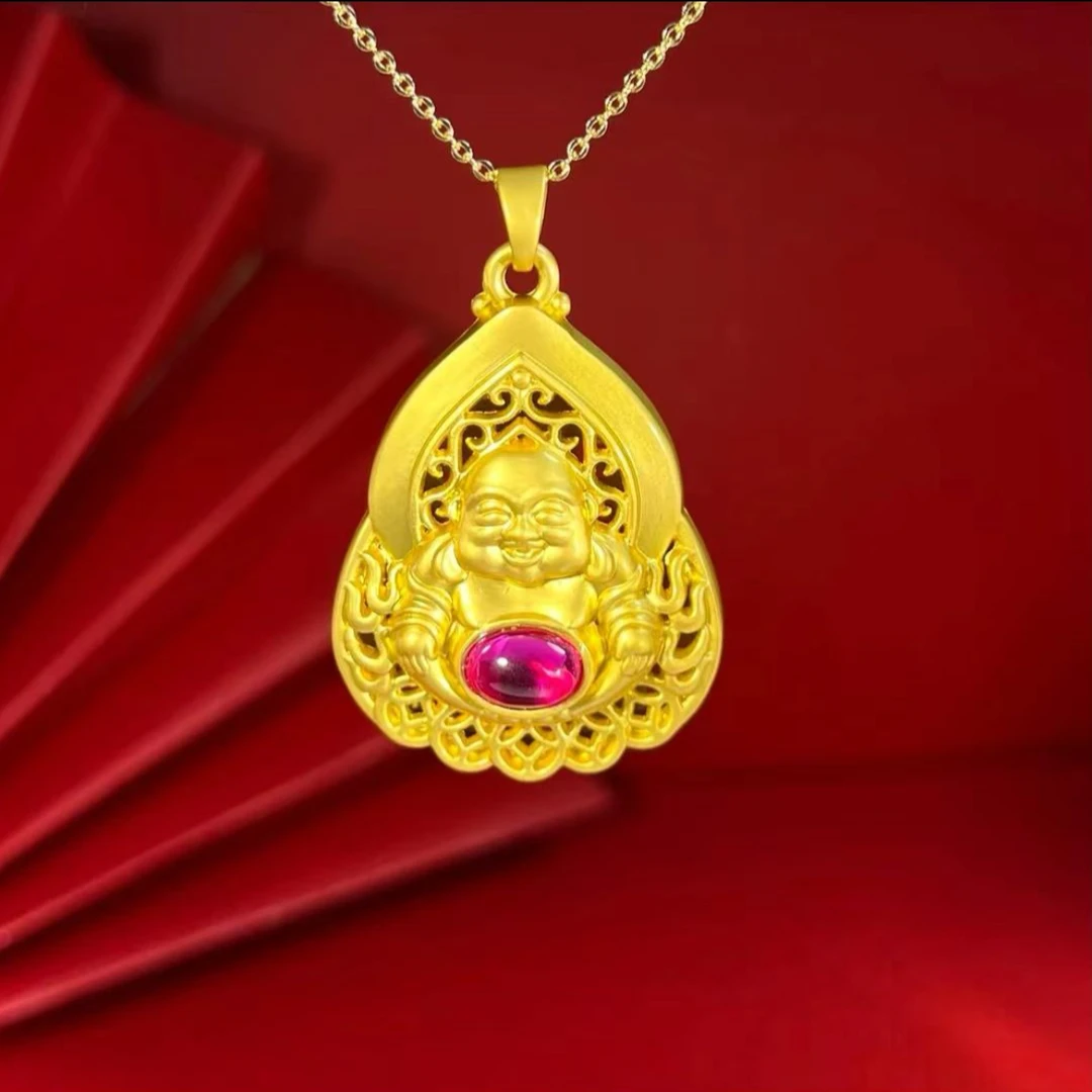 培育红宝石YHBS004弥勒佛合金镶嵌培育红宝石吊坠赠合金链
