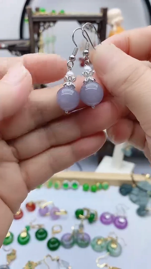 和田玉银S925镶嵌耳饰108