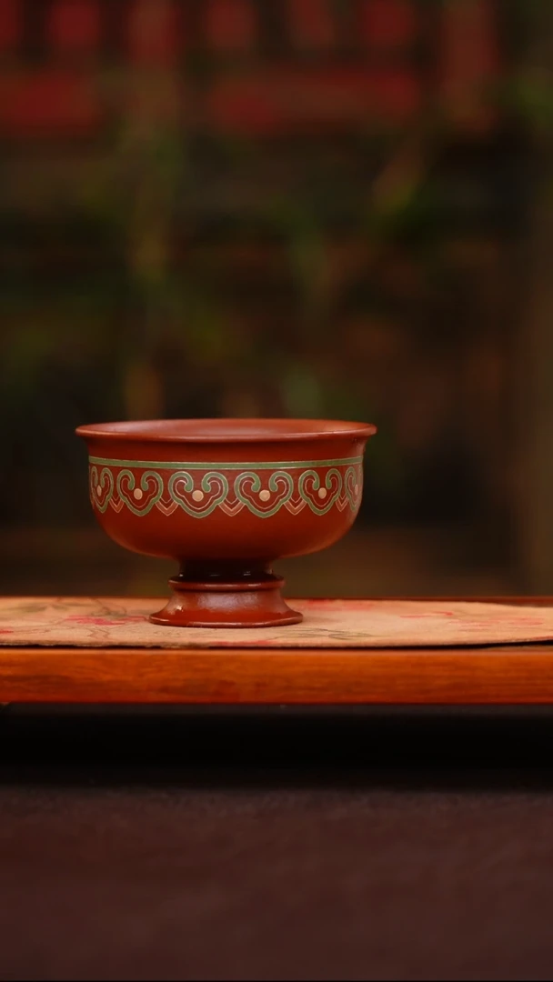 茶壶紫砂主人杯 嵌银填彩 高足杯 90cc