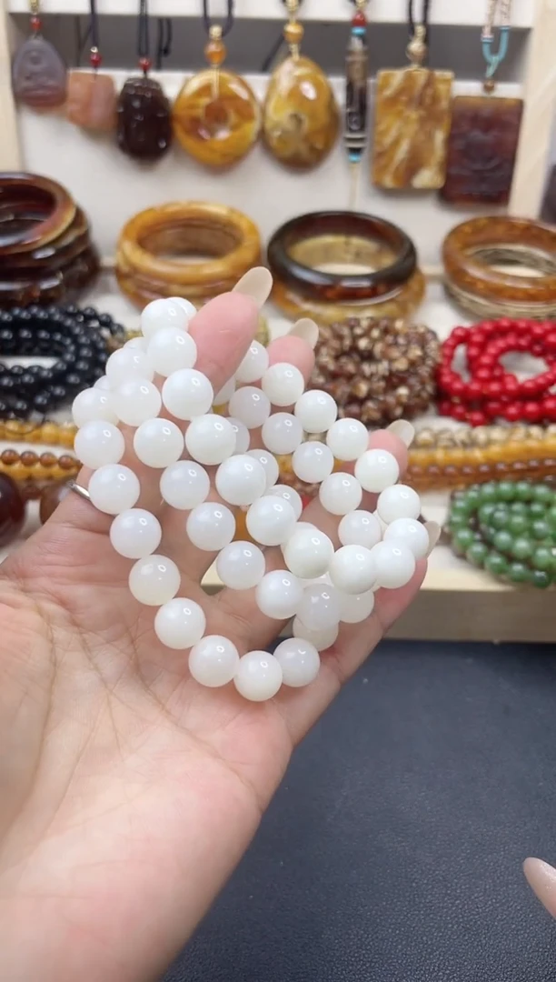 贝壳非金属玉化卡10 手串单圈微瑕