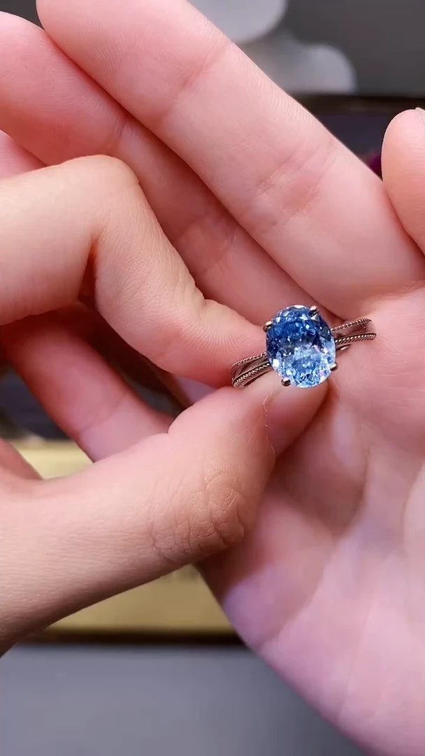 银S925镶嵌戒圈海蓝宝石37