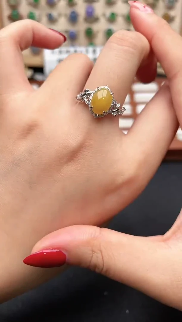 银S925镶嵌戒指翡翠一物一证一礼盒