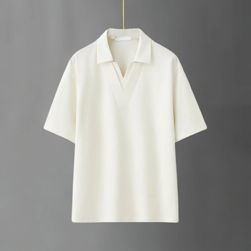夏季凉感双V领短袖POLO衫男2025新款翻领拼接上衣服衬衫领半袖T恤