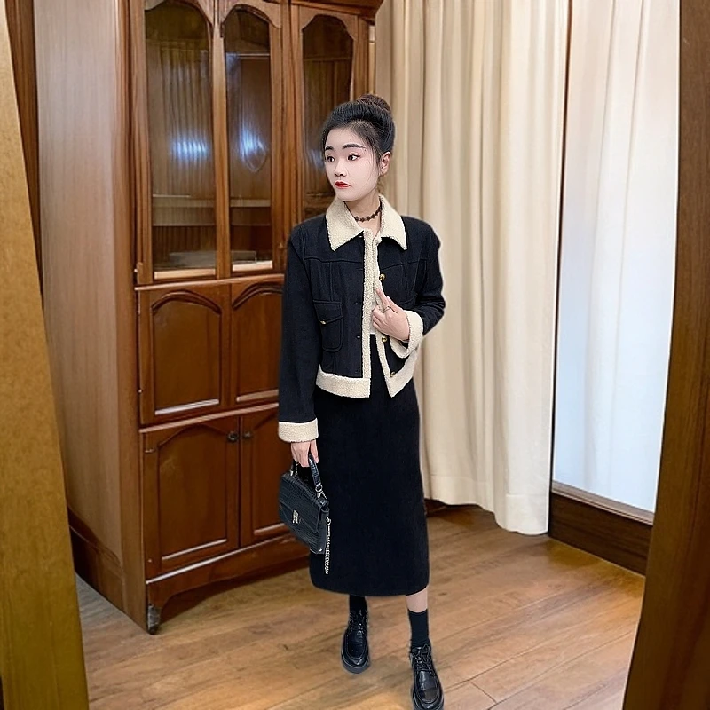【香风套装】【加绒】小香风2025开春新款短外套半身裙时尚两件套