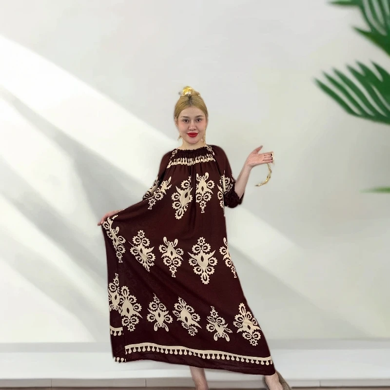 02绣花棉绸连衣裙大码时尚宽松女士夏季休闲加肥