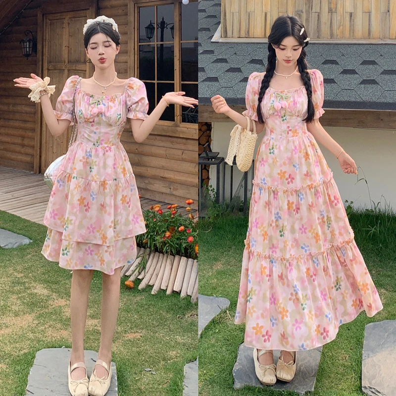 8556 彩虹朵朵 春日少女感彩色印花长短款/吊带连衣裙