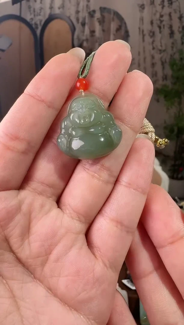 颈饰未镶嵌和田玉25湖水绿佛公 p