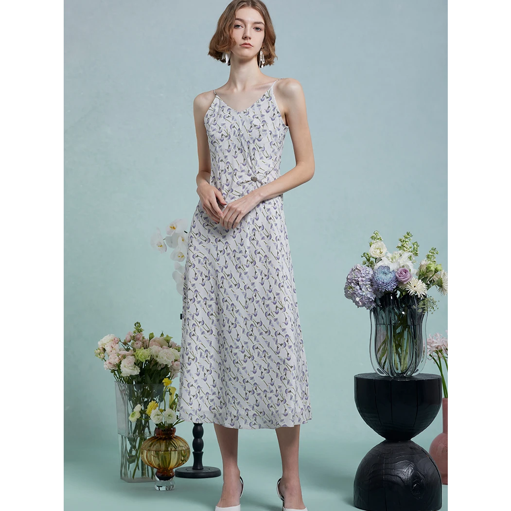 senkni/圣可尼夏季马蹄莲真丝印花吊带裙S161101ND