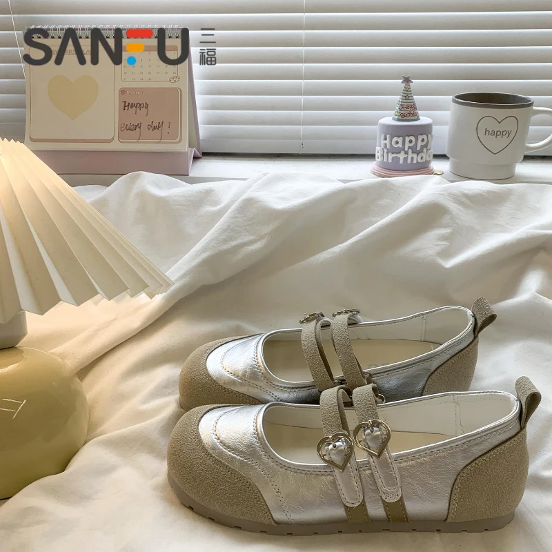 三福法式芭蕾风浅口百搭单鞋女2025夏季新款舒适软底复古玛丽珍鞋
