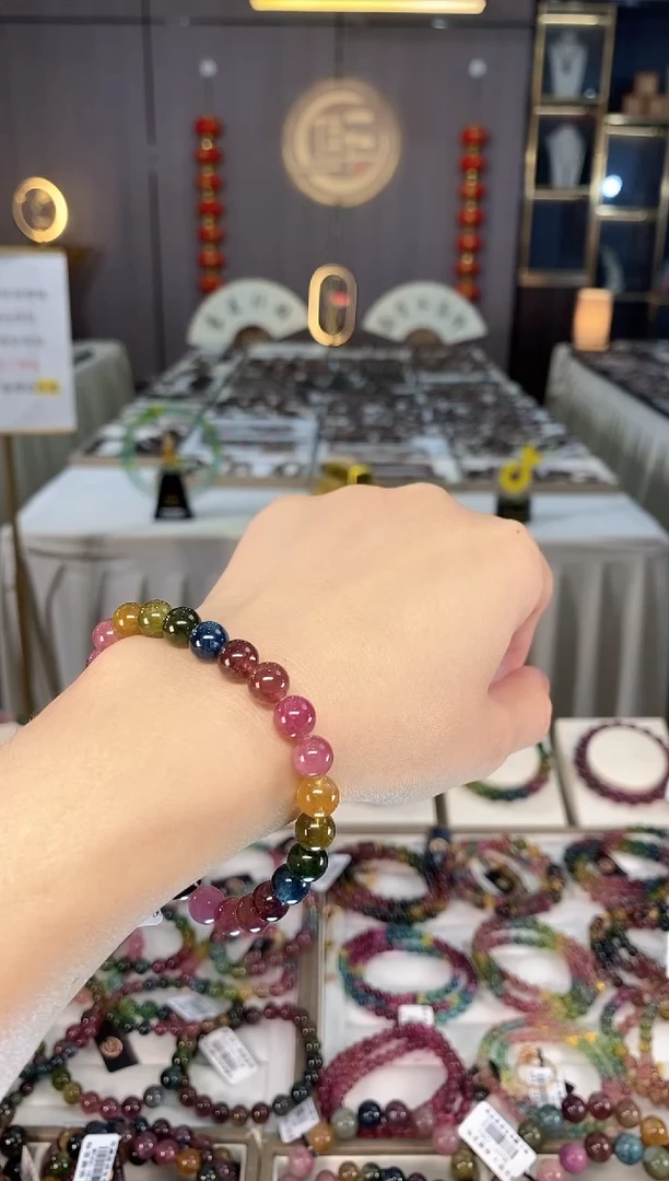 未镶嵌老矿碧玺彩虹单圈手串7mm+碧玺hon多样性发一条带证书