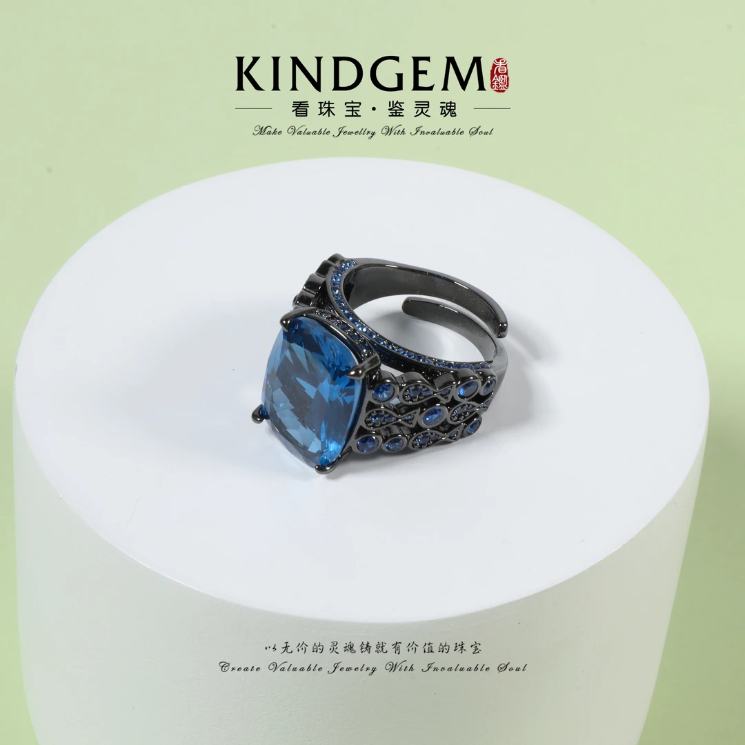 铜合金锆石戒指 KindGem 手工镶嵌气质精致开口戒指 C-44890