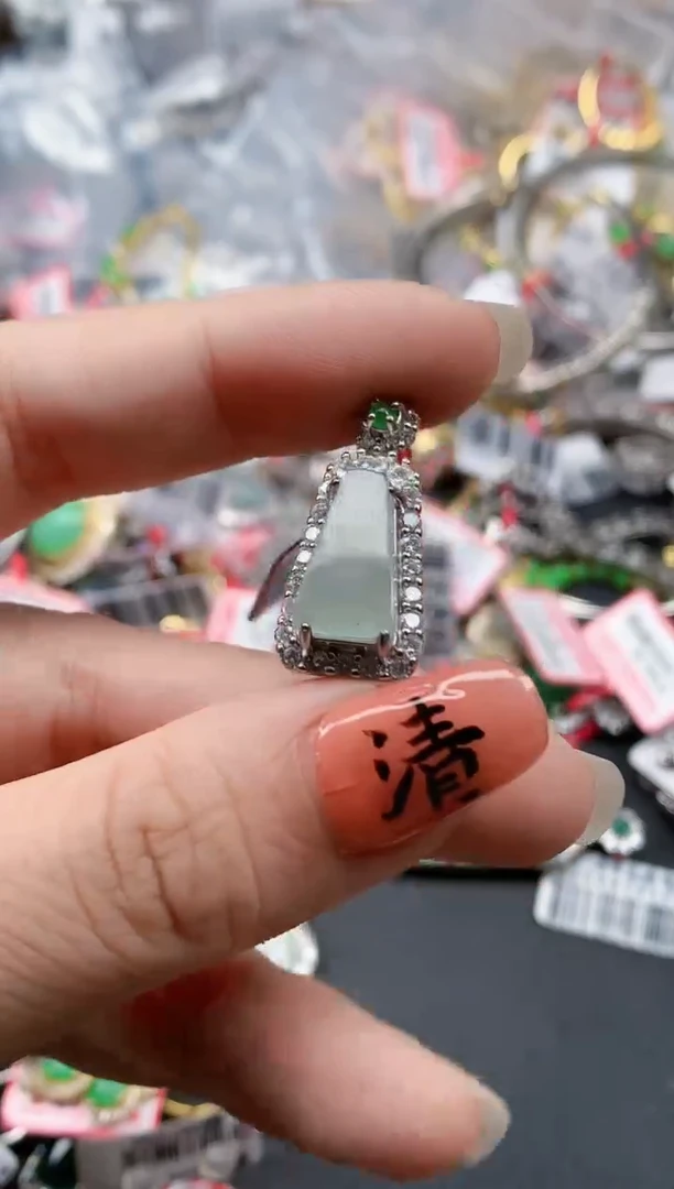 银S925镶嵌戒指翡翠天然A货缅甸翡翠